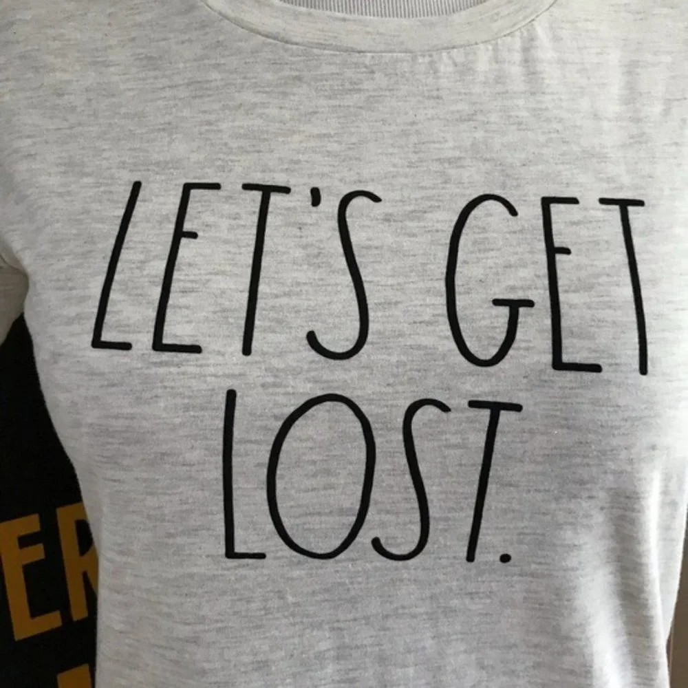Rae Dunn LET'S GET LOST Heathered T Shirt Sz M